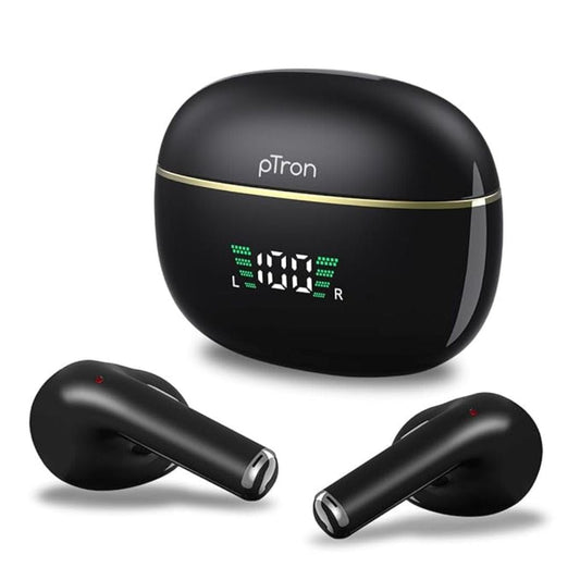 LX INDIA Earbuds pTron Basspods P681 TWS Earbuds with Dual Mic & TruTalk AI-ENC Calls (Pearl Black)