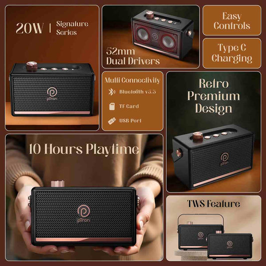 LX INDIA speaker pTron Fusion Pro Retro Signature 20W (Black)