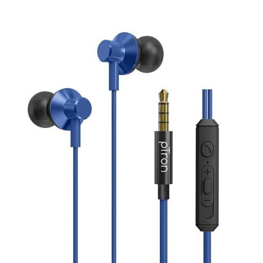 LXINDIA Headphones and Headsets pTron Pride Lite in Ear Wired Earphones with in-Line Mic (Blue)