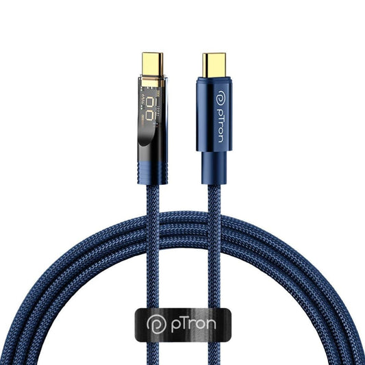 LX INDIA Bold Blue pTron Solero 80W Type-C to Type-C Fast Charging USB Cable
