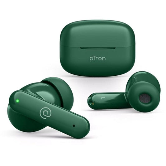 LX INDIA Earbuds pTron Zenbuds X1 Quad Mic TWS Earbuds (Forest Green)