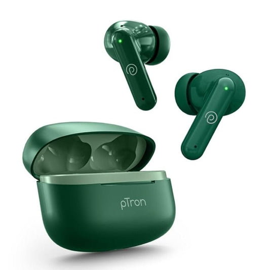 LX INDIA Earbuds pTron Zenbuds X1 Quad Mic TWS Earbuds (Green)