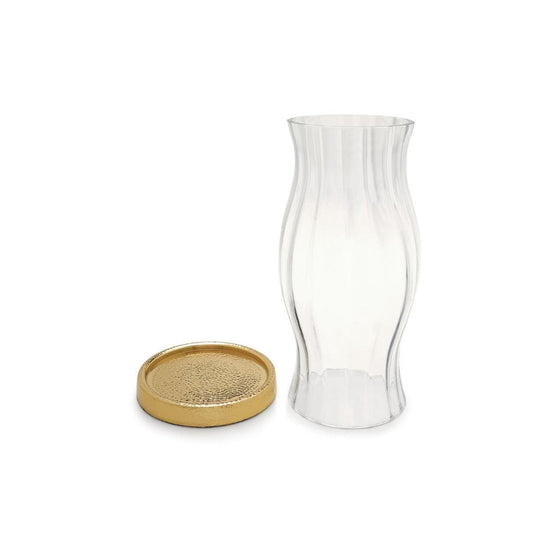 LX INDIA Candle Holders Pure Home + Living Clear Glass Textured Hurricane with Metal Base