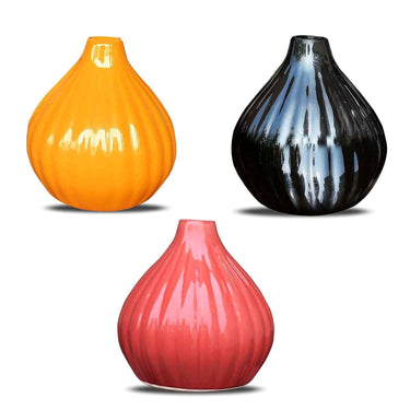 LXINDIA vases Pure Source India Ceramic Garlic Shape Flower Vase, 3 Pieces