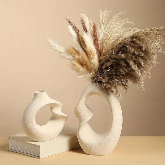 LX INDIA vases PUREZENTO Unique White Ceramic Donut Vase 8.5 & 5.7 Inch - Set of 2