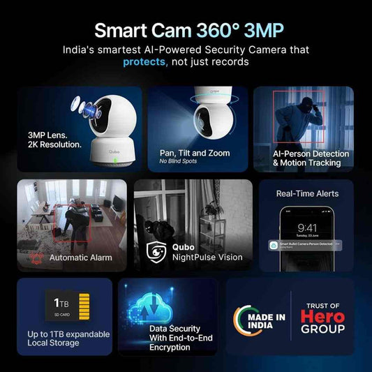 LX INDIA wifi cctv camera Qubo Smart 360° 3MP [2K] Wi-Fi Security Camera [Pack of 2]