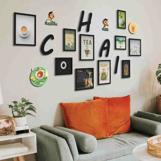 LX INDIA photo frame RANDOM Photo Frame For Wall Set of 10 3D Collage photo frames with CHAI Plaque