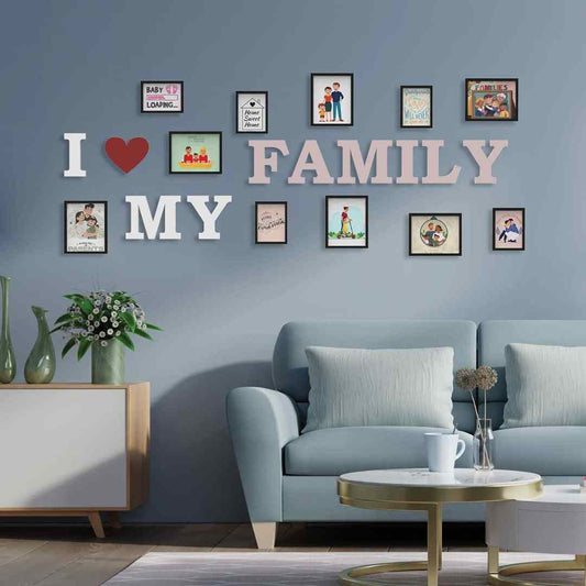 LXINDIA photo frame RANDOM Photo Frame For Wall Set of 11 3D Collage photo frames with I LOVE MY FAMILY