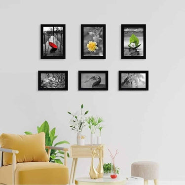 LXINDIA photo frame RANDOM Synthetic Photo Frame Set For Wall (6 Individual Photo Frames Black)