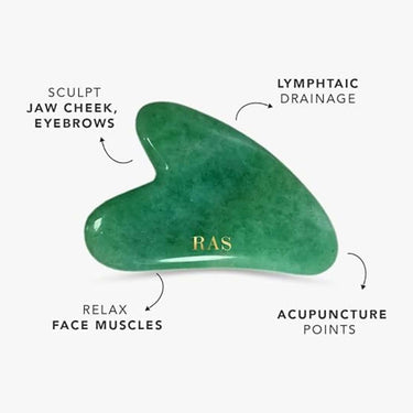 LXINDIA Face Massager RAS Luxury Oils Jade Gua Sha Authentic Green Stone Face Massage Tool for Glowing Skin