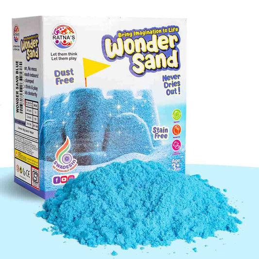 LX INDIA Beach Toys RATNA'S Wonder Sand 500g Smooth Sand for Kids with One Big Mould (Blue)