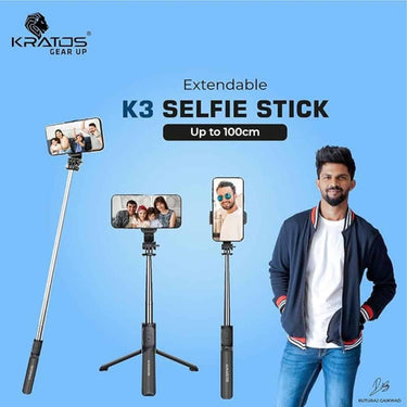 LXINDIA Selfie Sticks ratos K3 Extendable Selfie Stick with Tripod Stand up to 100 cms Long