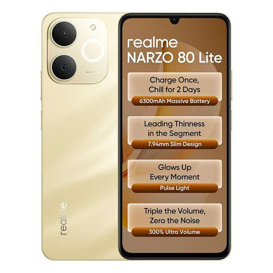 LX INDIA Mobile Phones realme NARZO 80 Lite 4G (Beach Gold, 4GB+64GB)