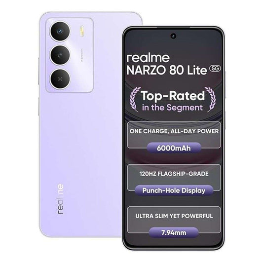 LX INDIA Mobile Phones realme NARZO 80 Lite 5G Crystal Purple 6GB 128GB 6000 mAh Long Lasting Battery