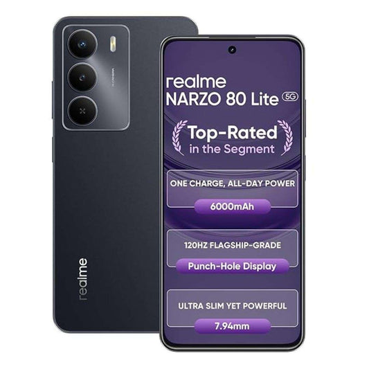 LX INDIA Mobile Phones realme NARZO 80 Lite 5G Onyx Black 6GB 128GB 6000 mAh Long Lasting Battery