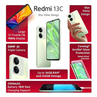 LXINDIA Smart phone Redmi 13C (Starshine Green 6GB RAM 128GB Storage)