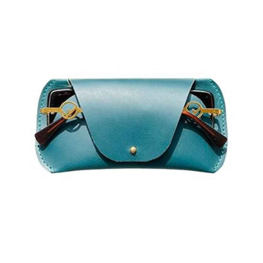 LX INDIA Sunglass Case Revmark Leather Unisex Sunglasses Case Turquoise Blue