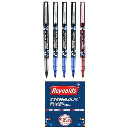 LXINDIA Pens Reynolds TRIMAX RollerBall Pen (SET 5) PENS (3BLUE 1BLACK 1RED)