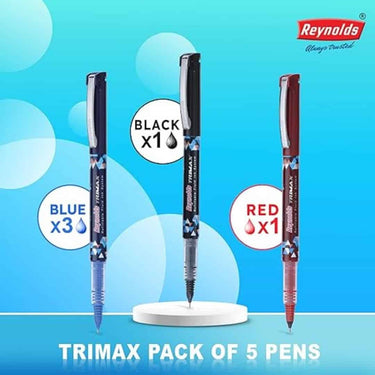 LXINDIA Pens Reynolds TRIMAX RollerBall Pen (SET 5) PENS (3BLUE 1BLACK 1RED)