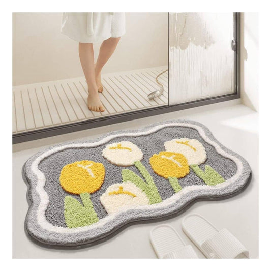 LX INDIA MAT Tulips Roseate  Super Soft Anti Skid Mat for Bathroom (Pack of 1)