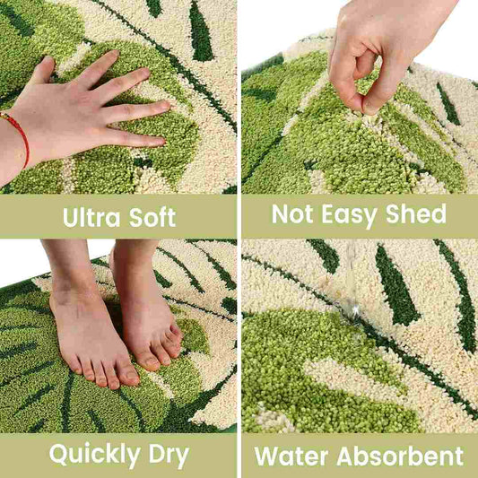 LX INDIA bath mat Roseate Two Leaf Super Soft Bath Mat (Green)