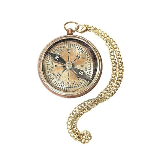 LXINDIA Travel Compass ROYAL COLLECTION 2" Antique Brass Pocket Compass – Golden Chain, Gift & Travel Companion