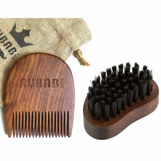 LX INDIA Beard Brush RUBAB MEN Premium Beard Brush and Beard Comb Combo Kit