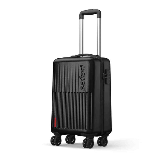 LX INDIA Travel Bag Black Safari Astra 8 Wheels 56 Cms Small Cabin Trolley Bag Hard Case Polycarbonate, 360 Degree Wheeling System