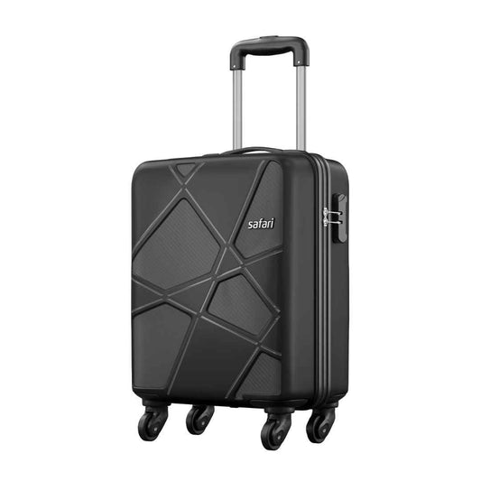 LX INDIA Travel Bag Safari Polypropylene (Pp) Pentagon Hardside Small Size Cabin Luggage Suitcase 4 Spinner Wheels Trolley Bags for Travel,55 Cm (Black)