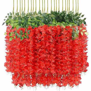 LXINDIA Plants SATYAM KRAFT 6 Pcs Artificial Wisteria Vine Red