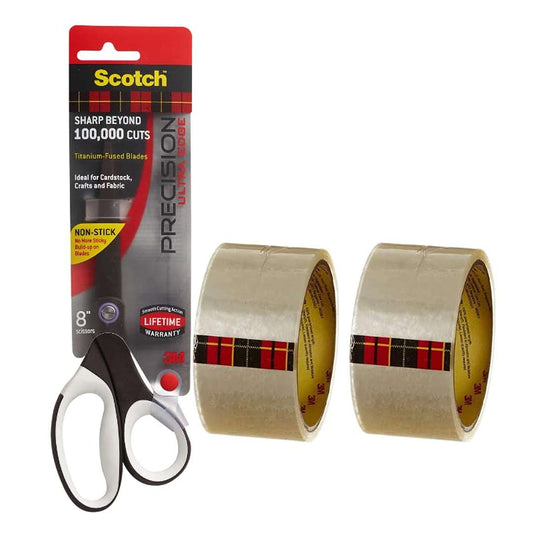 LX INDIA scissors Scotch 3M Scotch Scissors and Packing Tape Combo (Pack of 2)