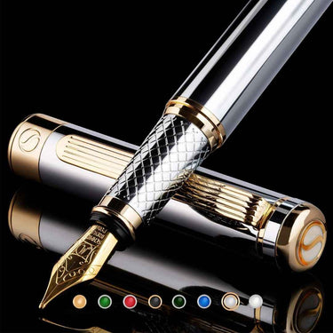 LXINDIA Pens Scriveiner Chrome Fountain Pen Silver with Gold