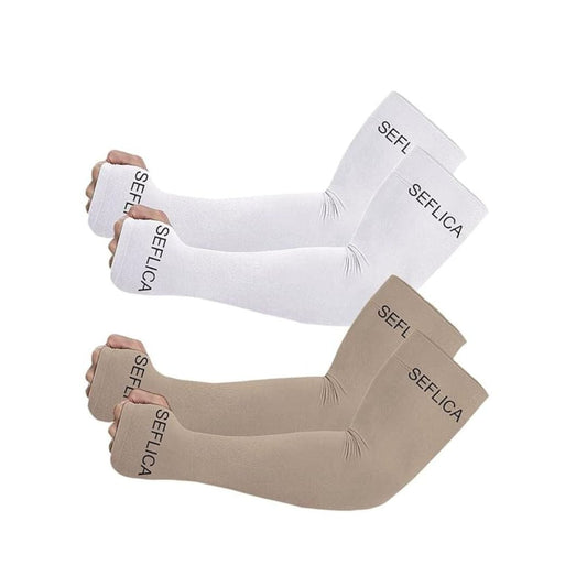 LX INDIA Arm Sleeves Skin & White SEFLICA UV Sun Protection Cooling UPF 50 Compression Arm Sleeves