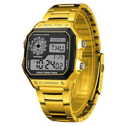LX INDIA Digital Watch Black Gold Shocknshop Digital Sports Square Black Dial Stainless Steel Strap Unisex Watch
