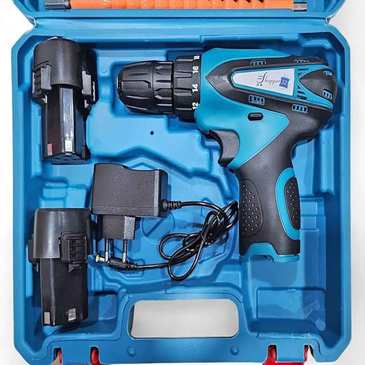 LX INDIA Drill Kit Shopper52 10MM Cordless Drill Kit Set - Blue High Speed Battery Powered Wall Drilling Machine with 12V Li-ion Batteries