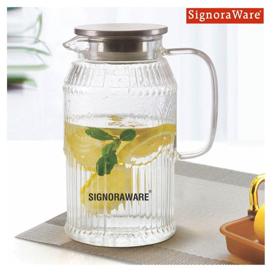 LX INDIA Glass jug Signora Ware Magico 1.6L Borosilicate Glass Jug with Steel Lid
