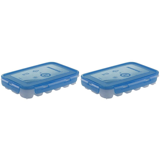 LX INDIA Ice Cube Tray Signoraware Icy trey Plastic Lock N Lock 18 cubes Set of 2 Blue