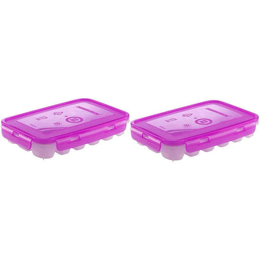LX INDIA Ice Cube Tray Signoraware Icy trey Plastic Lock N Lock 18 cubes Set of 2 Purple
