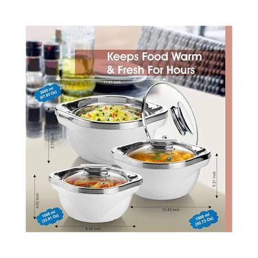 LXINDIA Hot Pot SignoraWare Royal Bliss Casserole with Glass Lid and Steam Vent Hotpot set of 3 (White)