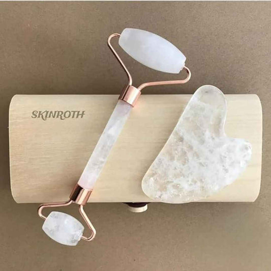 LX INDIA Face Massager SKINROTH Grade A+ Clear White Rose Quartz Roller & Gua Sha For Face (Clear White)
