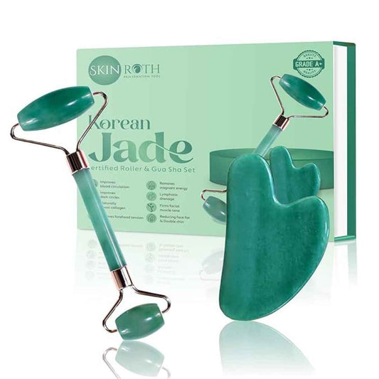 LX INDIA Face Massager SKINROTH Grade A+ Korean Jade Roller and Gua Sha Set (Green)