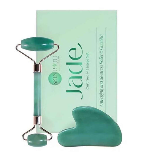 LX INDIA Face Massager SKINROTH Korean Jade Roller & Gua Sha Set (Green)