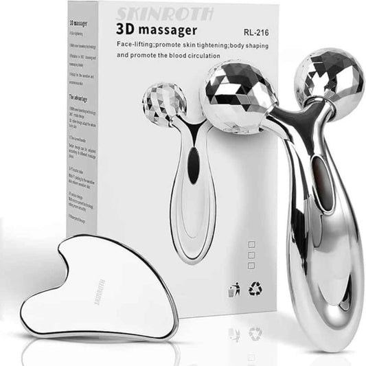 LX INDIA Face Massager SKINROTH Satinless Steel Gua Sha and 3D Face Roller Massager