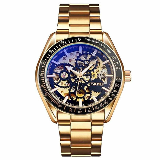 LX INDIA Wrist Analog Watch Gold - Black Skmei Automatic Mechanical Self-Wind Men's Watch 43mm Zinc Alloy Case & Stainless Steel Band - 9194