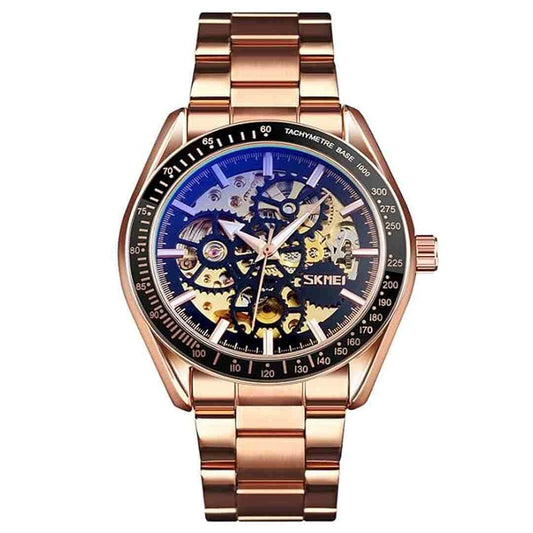LX INDIA Wrist Analog Watch Rose Gold Skmei Automatic Mechanical Self-Wind Men's Watch 43mm Zinc Alloy Case & Stainless Steel Band - 9194