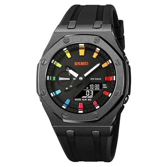 LX INDIA Wrist Analog Watch Black/MultiColour Black Strap Skmei Digital Sports Watch for Men Analog-Digital Display, Black Dial Zinc Alloy Case Men's Watch, Silicone  Band-2243