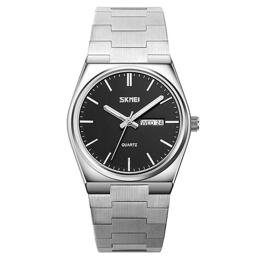 LX INDIA Wrist Analog Watch Silver Black Skmei Men's Analog Quartz Stainless Steel Watch All-in-one Fashion, Supply Calendar Week