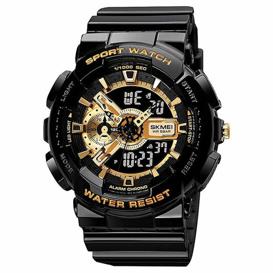 LX INDIA Wrist Analog Watch SKMEI Sport Watch with LED Screen for Men Analog-Digital Display Black-Gold Dial 1688