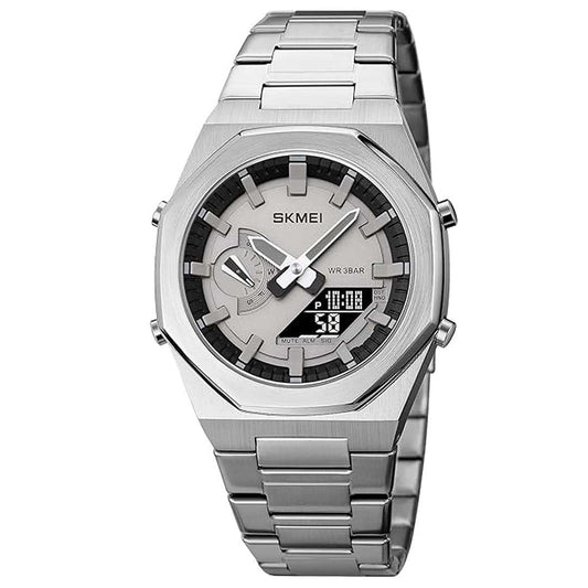 LX INDIA Wrist Analog Watch Silver Black SKMEI Stainless Steel Men Analog Watch Dual-Display Electronic Watch, Multifunctional Sports Watch for Men- 1816