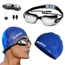 LXINDIA Swimming Kit SLOVIC Black Swimming Goggles Blue Swimming Caps  Anti Fog Glasses Swimming Kit